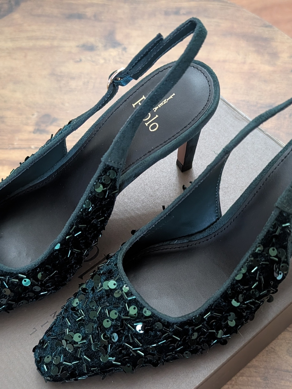 NWT Linea Paolo Cosmo Green Sequin Slingback Heels - Picture 7 of 7